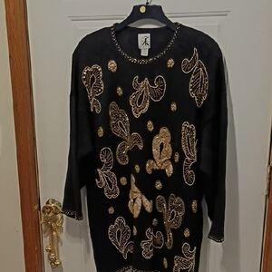 JK America Black and Gold Women's 26/28 Embellished Sweater Chic